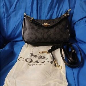Coach Black Shoulder Bag with Gold Details